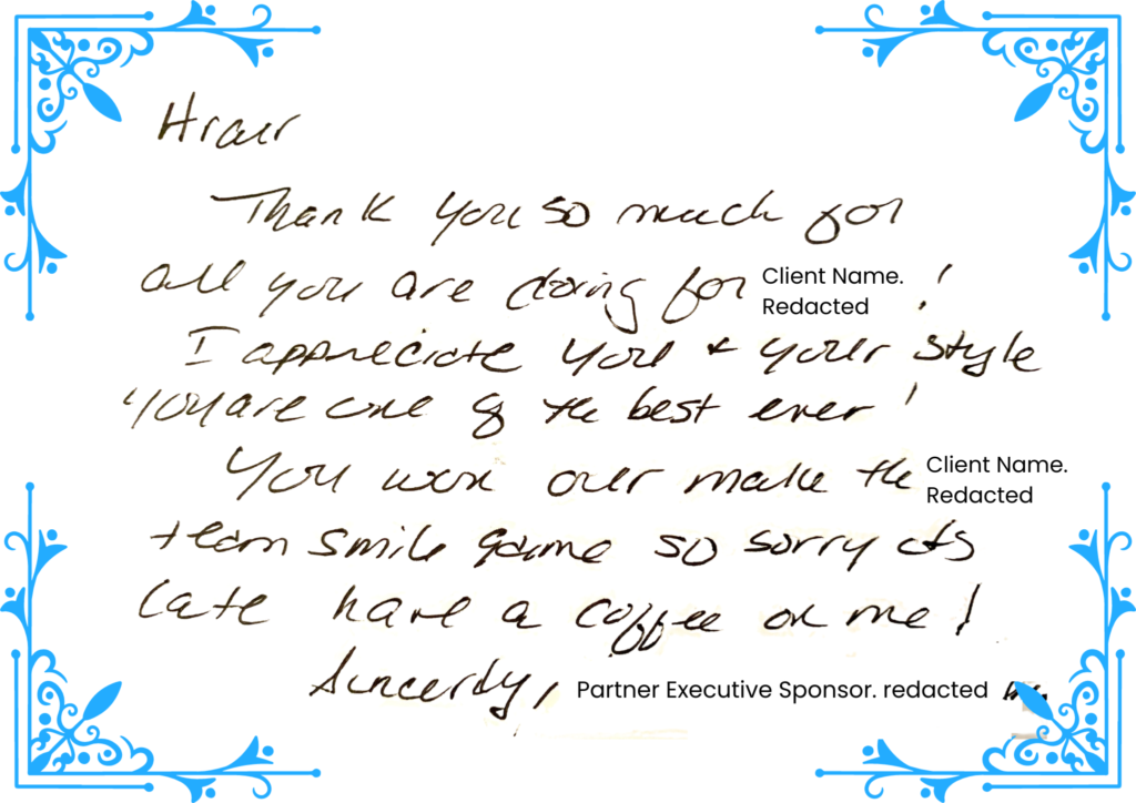 Thank you note from Partner executive sponsor