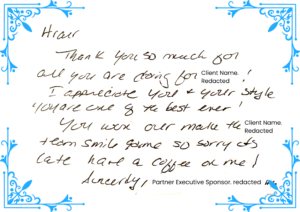 Thank you note from Partner executive sponsor